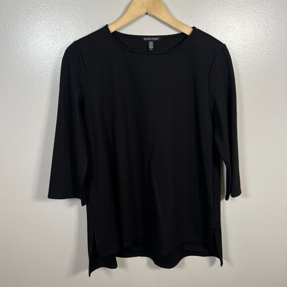 Eileen Fisher Ponte Tunic Top Size Small Black Minimal Lagenlook Stretch - Picture 1 of 8